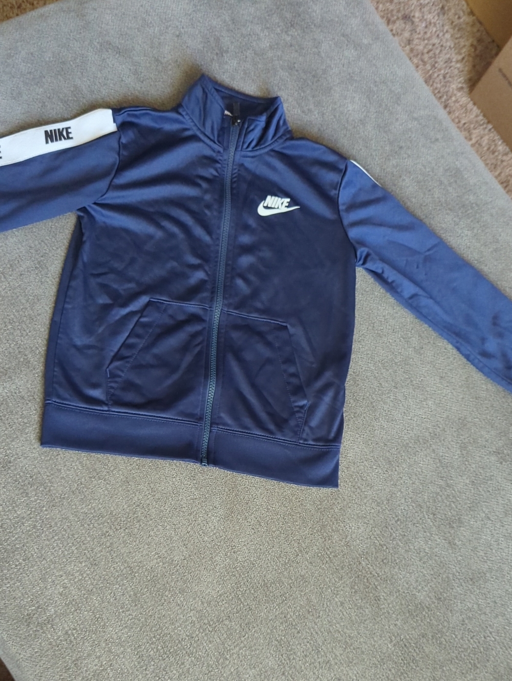Nike Boys Navy Blue Full-Zip Athletic Jacket with White Logo